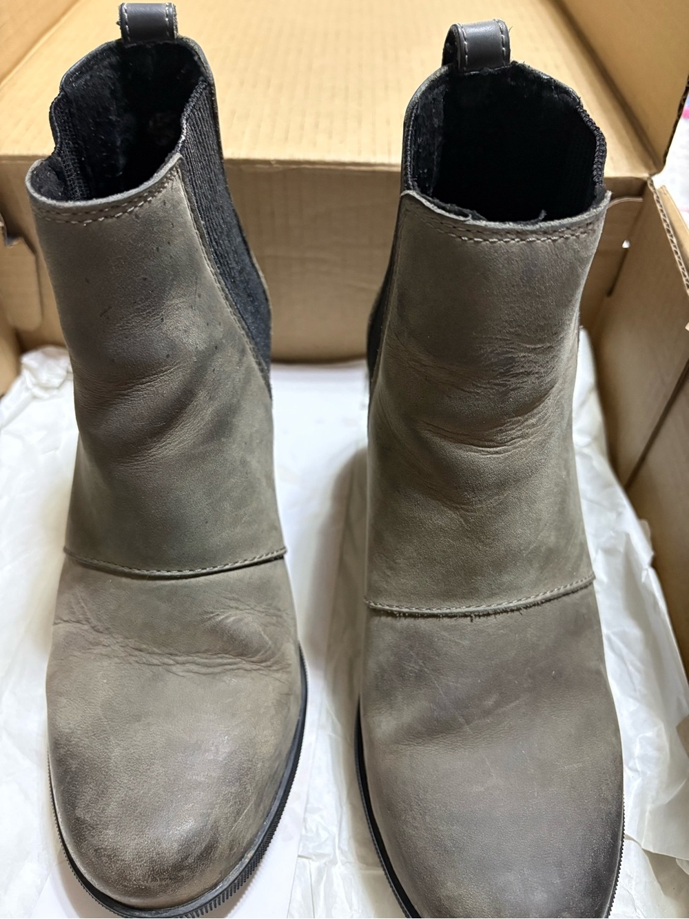 Sorel Taupe Leather Chelsea Ankle Boots